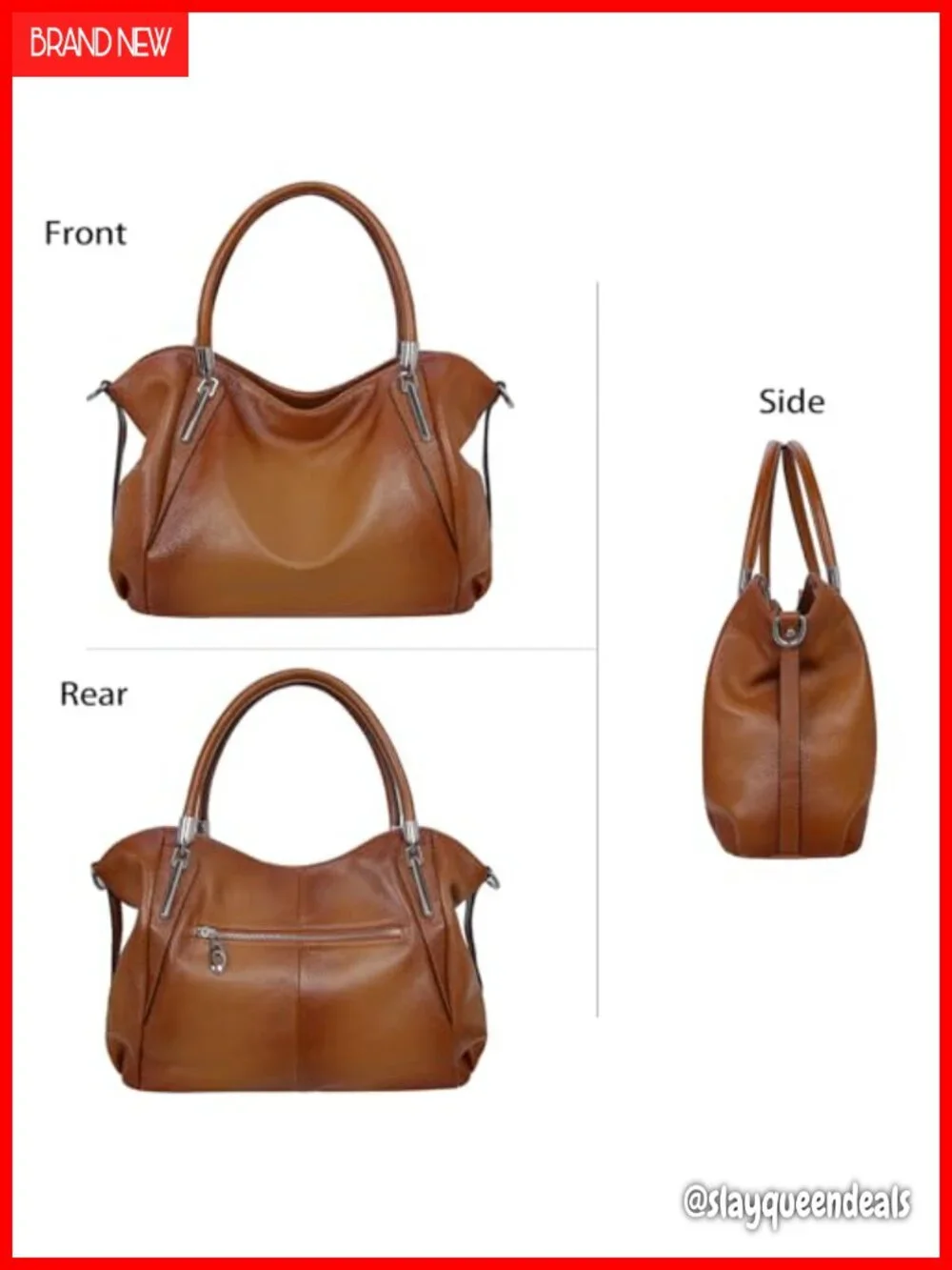 Genuine Leather Satchel Tote Handbag with Detachable Strap